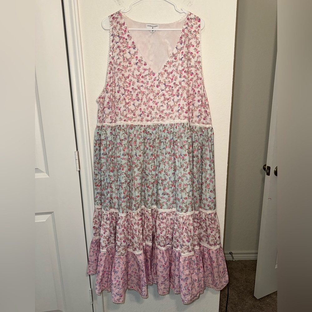 LoveShackFancy Camille Babydoll Tiered Dress Size 3X Multicolor Floral Spring